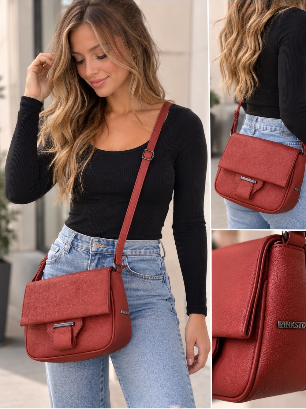 PINKSTIX Rust Red Pebbled Crossbody Purse